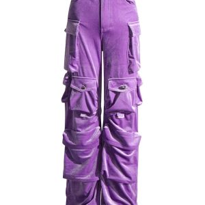 Y2K Fashion Velvet Vibe Utility Cargo Pants for Trendy Summer Outfits