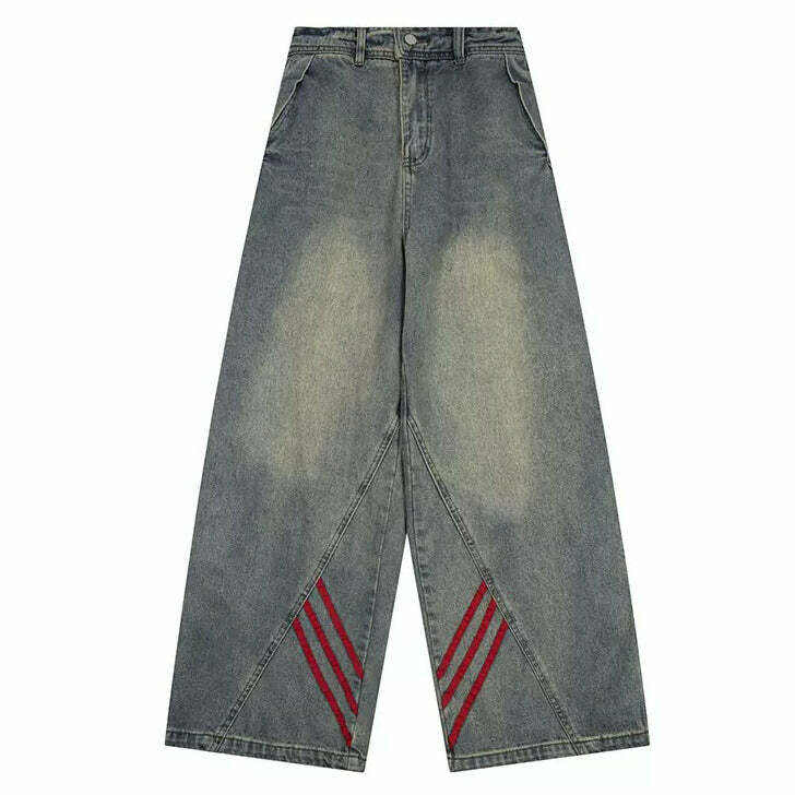 Y2K Fashion Wide Leg Red Stripe Jeans for a Retro 90s Aesthetic