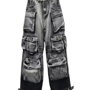 Y2K Grunge Aesthetic Ash Storm Cargo Jeans for Trendy Summer Outfits