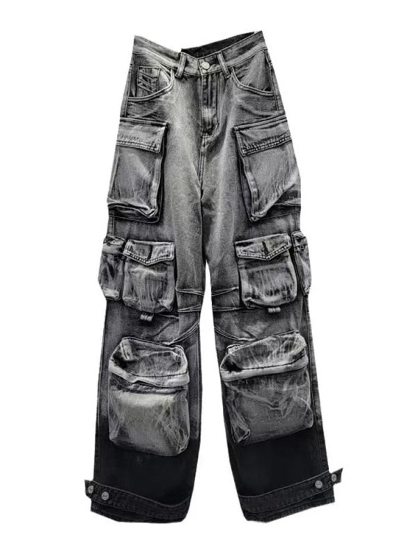 Y2K Grunge Aesthetic Ash Storm Cargo Jeans for Trendy Summer Outfits