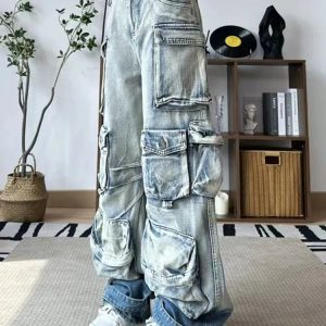 Y2K Grunge Aesthetic Ash Storm Cargo Jeans for Trendy Summer Outfits