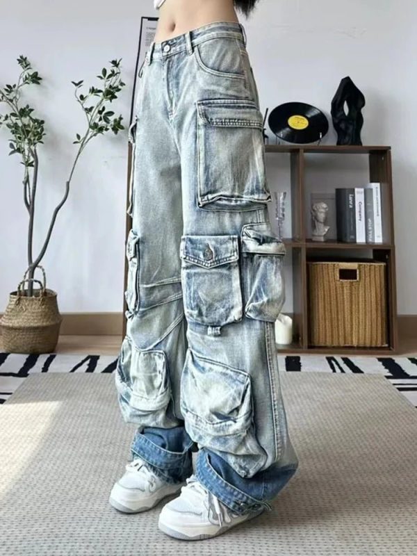 Y2K Grunge Aesthetic Ash Storm Cargo Jeans for Trendy Summer Outfits