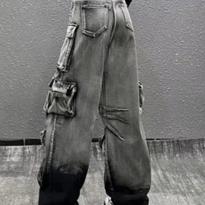 Y2K Grunge Aesthetic Ash Storm Cargo Jeans for Trendy Summer Outfits