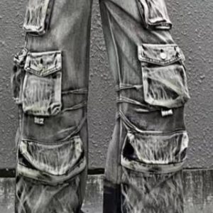 Y2K Grunge Aesthetic Ash Storm Cargo Jeans for Trendy Summer Outfits