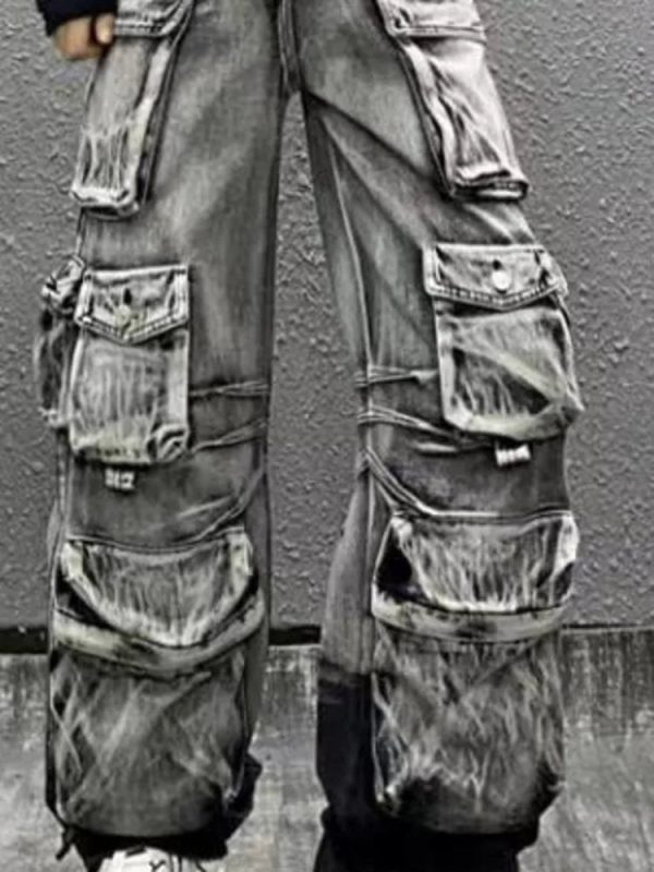 Y2K Grunge Aesthetic Ash Storm Cargo Jeans for Trendy Summer Outfits