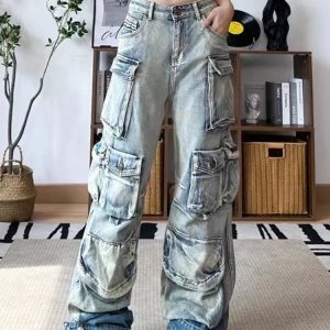 Y2K Grunge Aesthetic Ash Storm Cargo Jeans for Trendy Summer Outfits