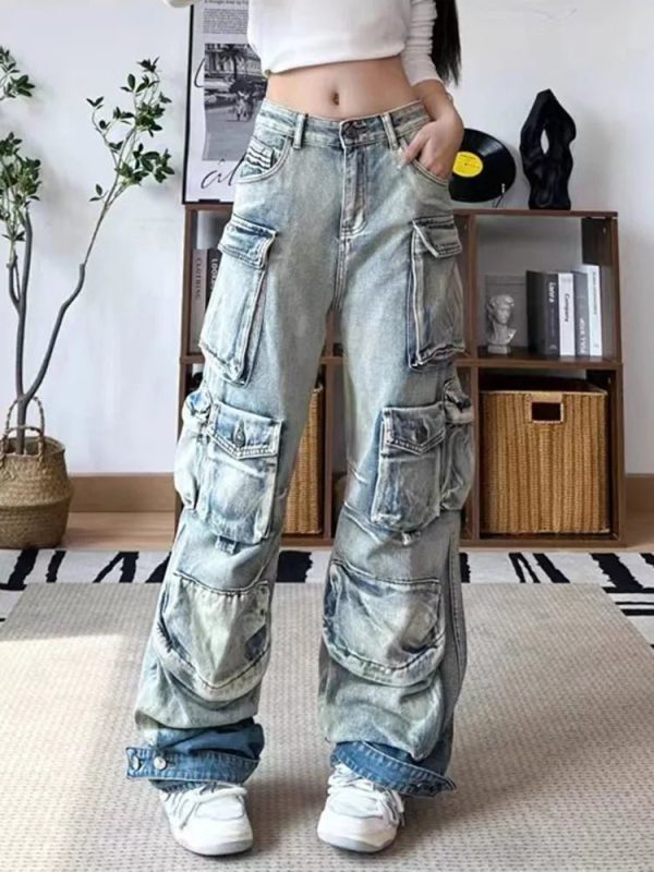 Y2K Grunge Aesthetic Ash Storm Cargo Jeans for Trendy Summer Outfits