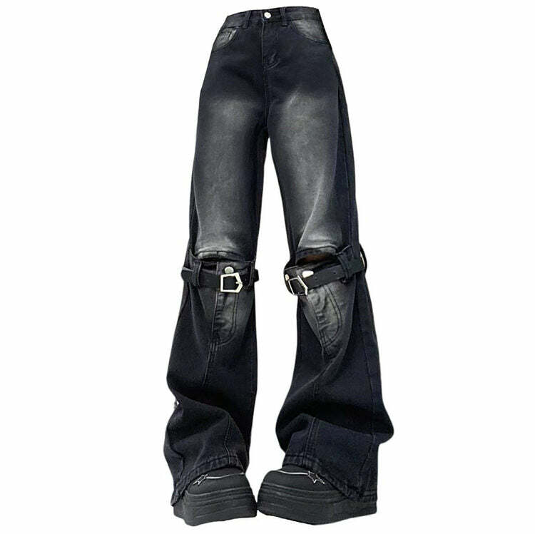 Y2K Grunge Aesthetic Knee Buckle Jeans for Trendy Summer Outfits