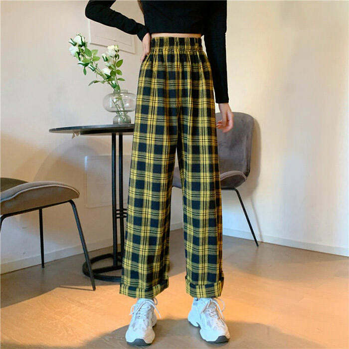 Y2K Grunge Aesthetic Plaid Cargo Pants for Trendy Summer Outfits