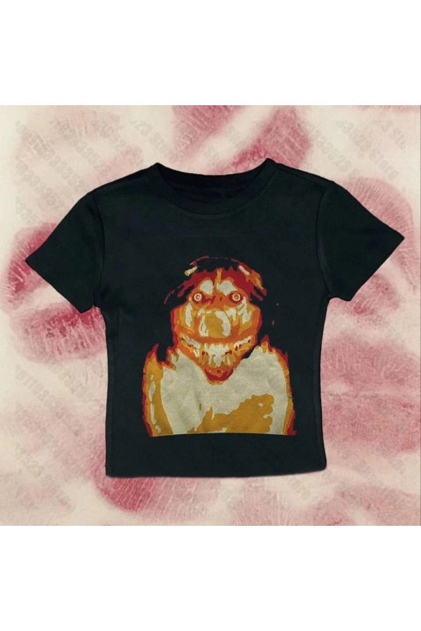 Y2K Grunge Aesthetic Retro Horror Graphic Baby Tee for Trendy Outfits