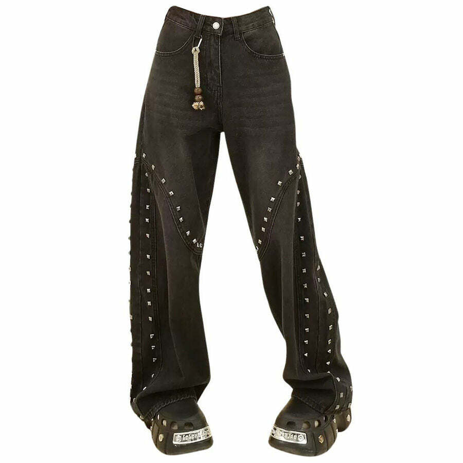 Y2K Grunge Aesthetic Rivet Jeans for Trendy Summer Outfits