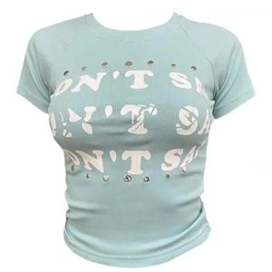 Y2K Grunge Aesthetic Studded Graphic Baby Tee for Trendy Summer Outfits