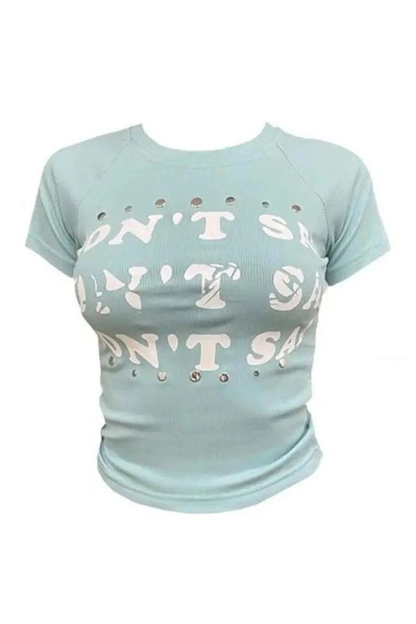 Y2K Grunge Aesthetic Studded Graphic Baby Tee for Trendy Summer Outfits