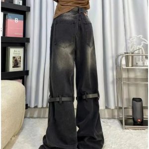 Y2K Grunge Buckle Wide-Leg Jeans for Effortless Summer Style