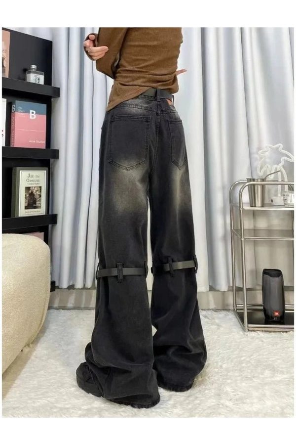 Y2K Grunge Buckle Wide-Leg Jeans for Effortless Summer Style