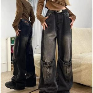 Y2K Grunge Buckle Wide-Leg Jeans for Effortless Summer Style