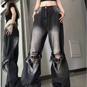 Y2K Grunge Buckle Wide-Leg Jeans for Effortless Summer Style