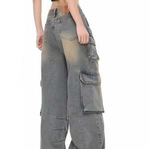 Y2K Grunge Cargo Jeans: Trendy Wide Leg Style for Effortless Outfits