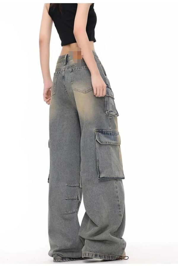 Y2K Grunge Cargo Jeans: Trendy Wide Leg Style for Effortless Outfits