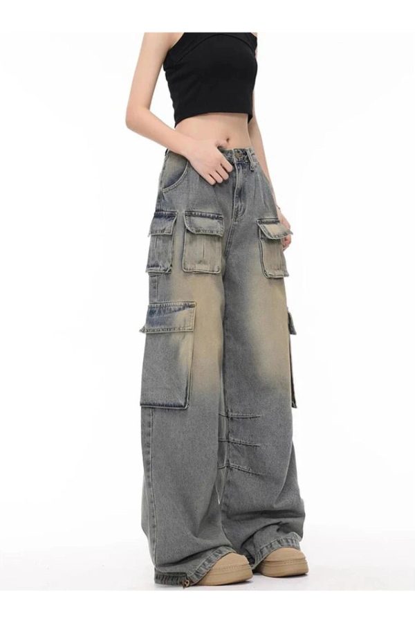 Y2K Grunge Cargo Jeans: Trendy Wide Leg Style for Effortless Outfits