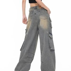 Y2K Grunge Cargo Jeans: Trendy Wide Leg Style for Effortless Outfits