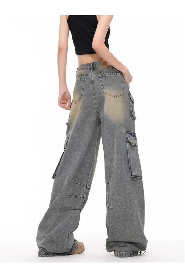 Y2K Grunge Cargo Jeans: Trendy Wide Leg Style for Effortless Outfits