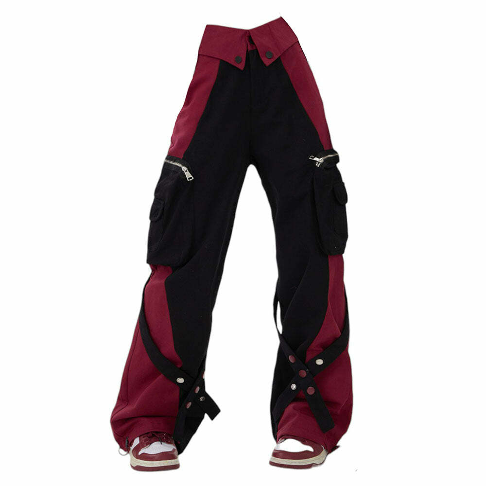 Y2K Grunge Cargo Pants in Black & Red - Trendy 90s Fashion Essential