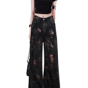 Y2K Grunge Distortion Ripped Jeans for Trendy Summer Outfits