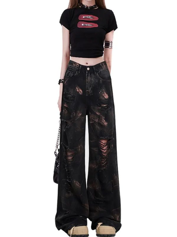 Y2K Grunge Distortion Ripped Jeans for Trendy Summer Outfits