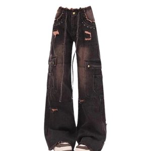 Y2K Grunge Distressed Cargo Jeans for Effortless Summer Style