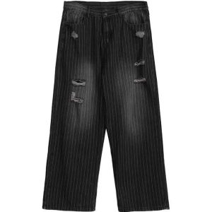 Y2K Grunge Distressed Pinstripe Cargo Pants for Trendy Summer Outfits