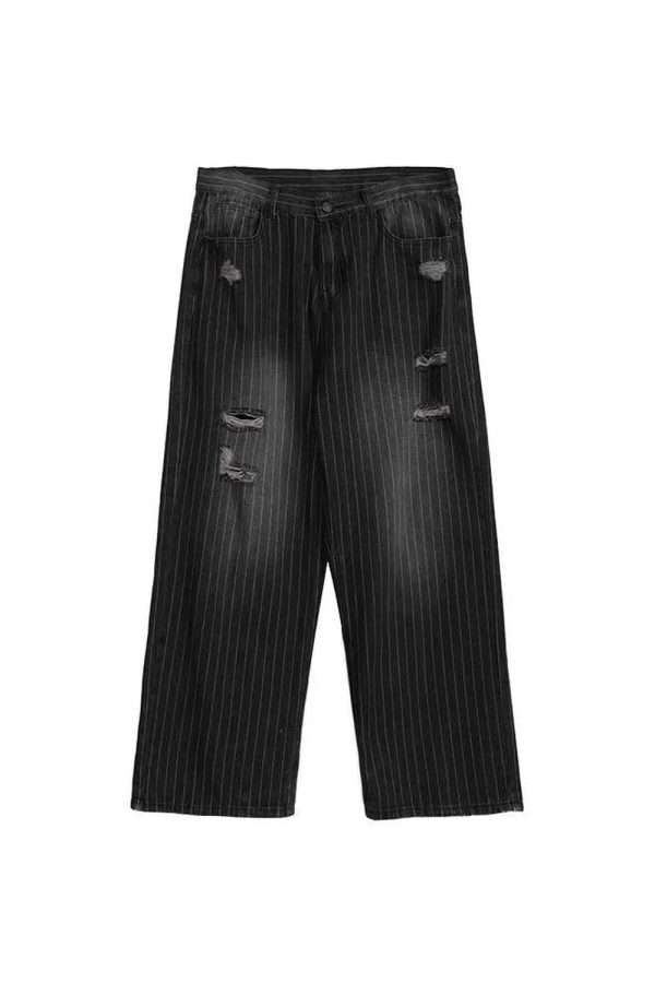 Y2K Grunge Distressed Pinstripe Cargo Pants for Trendy Summer Outfits