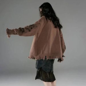 Y2K Grunge Distressed Zip-Up Hoodie for Trendy Summer Outfits