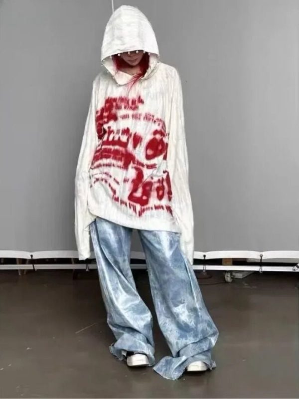 Y2K Grunge Graffiti Hoodie: Trendy Streetwear for Bold Fashionistas