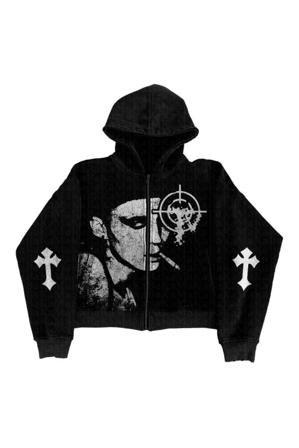 Y2K Grunge Noir Graphic Hoodie: Trendy 90s Aesthetic Streetwear