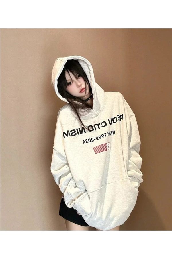 Y2K Grunge Oversized Hoodie with Edgy Reverse Text Design