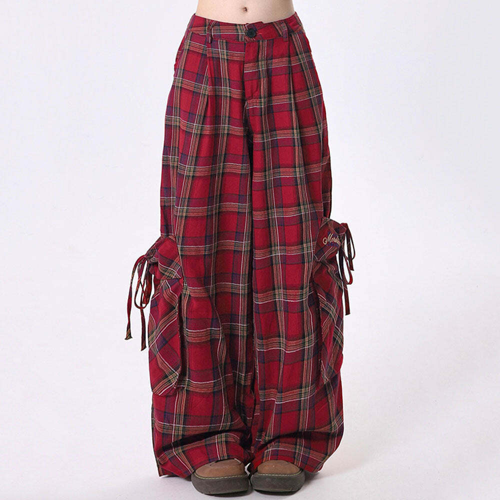 Y2K Grunge Plaid Cargo Pants for Trendy Summer Outfits