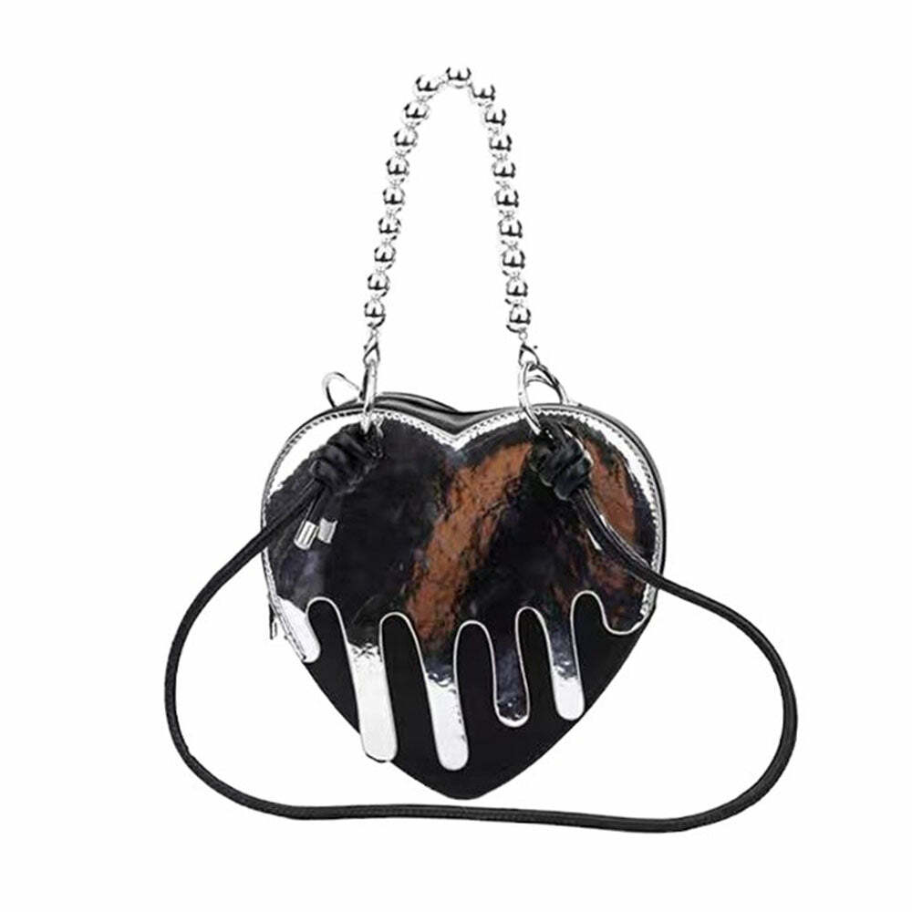 Y2K Grunge Silver Drip Heart Handbag - Trendy 90s Aesthetic Accessory