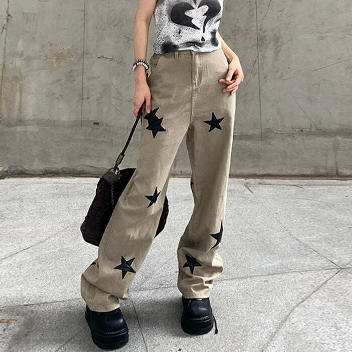 Y2K Grunge Star Jeans: Trendy Baggy Jeans for Effortless Summer Style