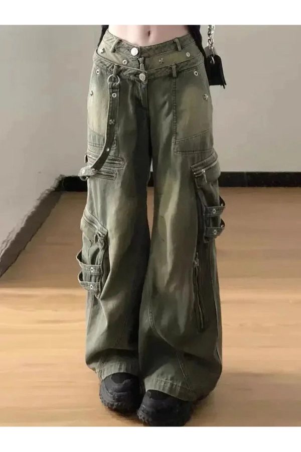 Y2K Grunge Strapped Cargo Pants for Trendy Summer Outfits