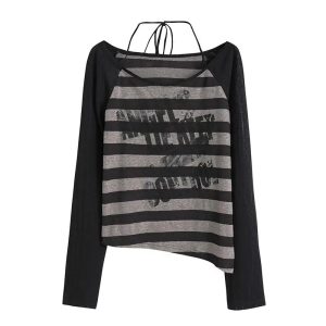 Y2K Grunge Striped Slouch Top: Effortless Style for Summer Outfits