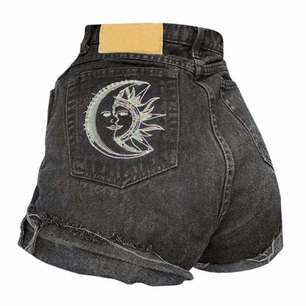 Y2K Grunge Style Sun & Moon Cargo Shorts for Trendy Summer Vibes