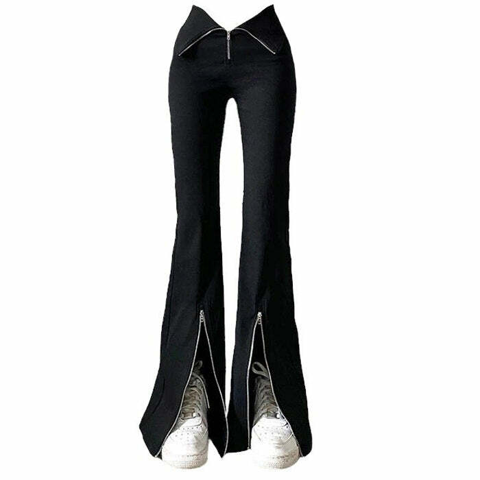 Y2K Grunge Zip-Up Flared Pants for Trendy Summer Outfits