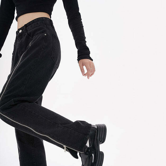 Y2K Grunge Zip-Up Jeans: Trendy Cargo Style for Effortless Outfits