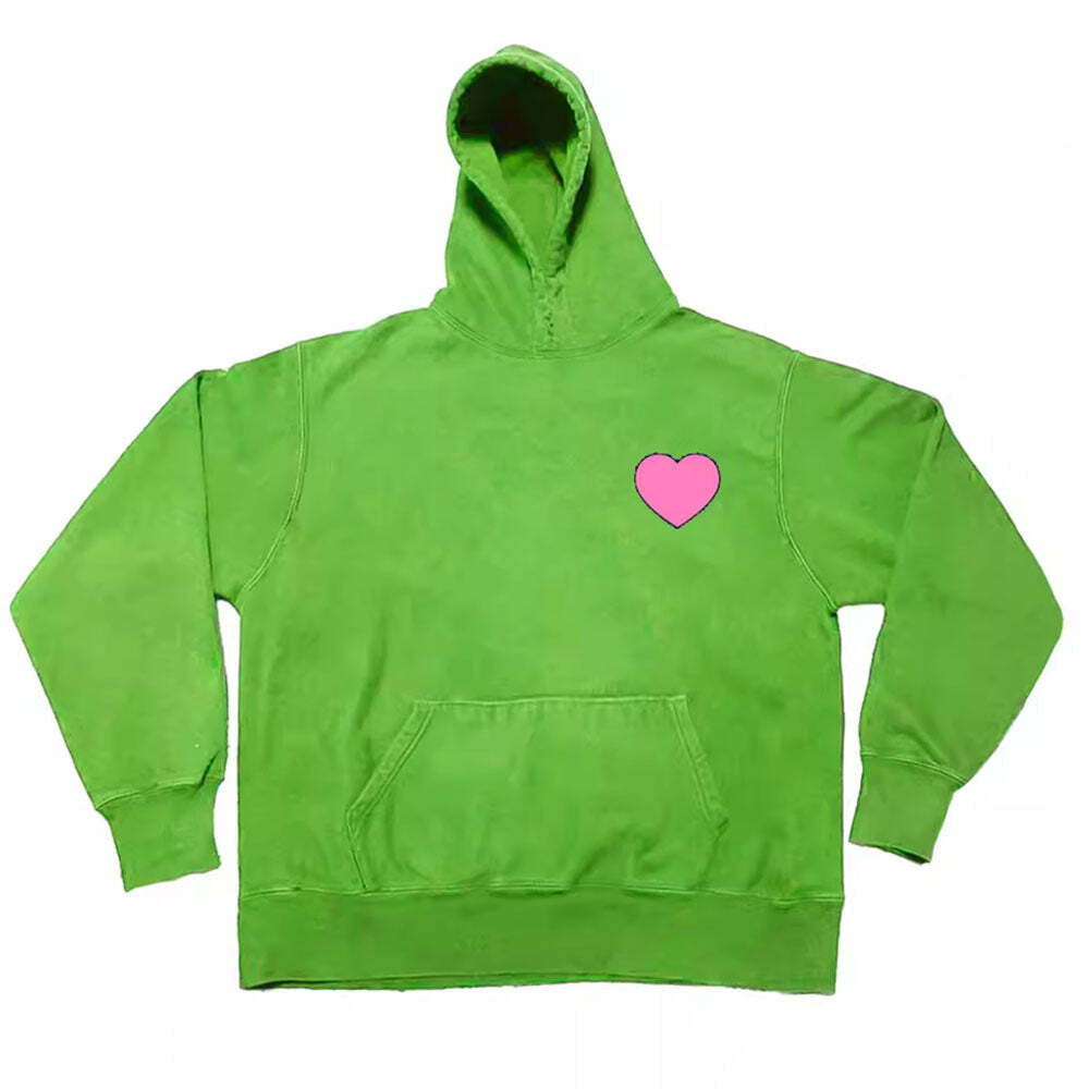 Y2K Heart Print Hoodie: Trendy Grunge Aesthetic for Summer Outfits