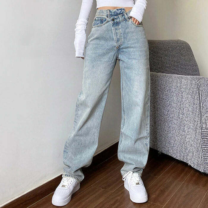 Y2K High Rise Straight Leg Jeans for Effortless 90s Fashion Vibes