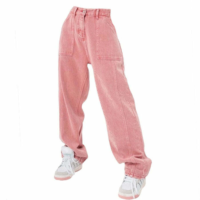 Y2K-Inspired Pink Baggy Jeans for a Retro 90s Fashion Look