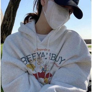 Y2K-Inspired Retro Cartoon Graphic Hoodie for Trendy Summer Outfits