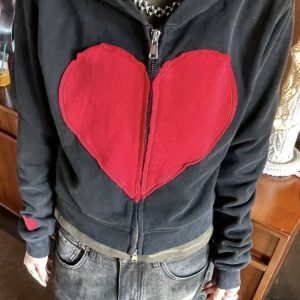 Y2K Lovecore Heart Zip-Up Hoodie for Trendy Summer Outfits