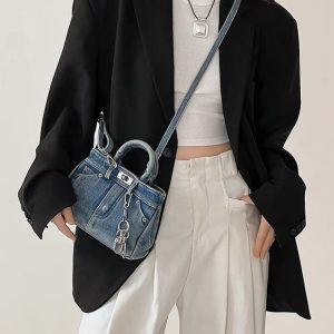 Y2K Mini Handbag in Blue Jeans - Trendy 2000s Fashion Accessory